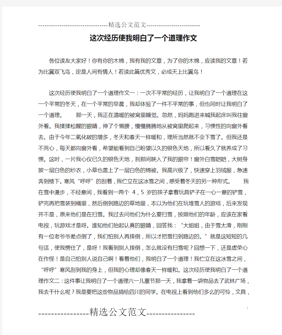 这次经历使我明白了一个道理作文