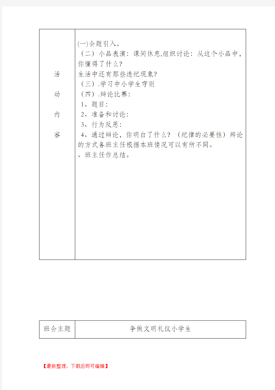 四年级班会记录(完整资料).doc