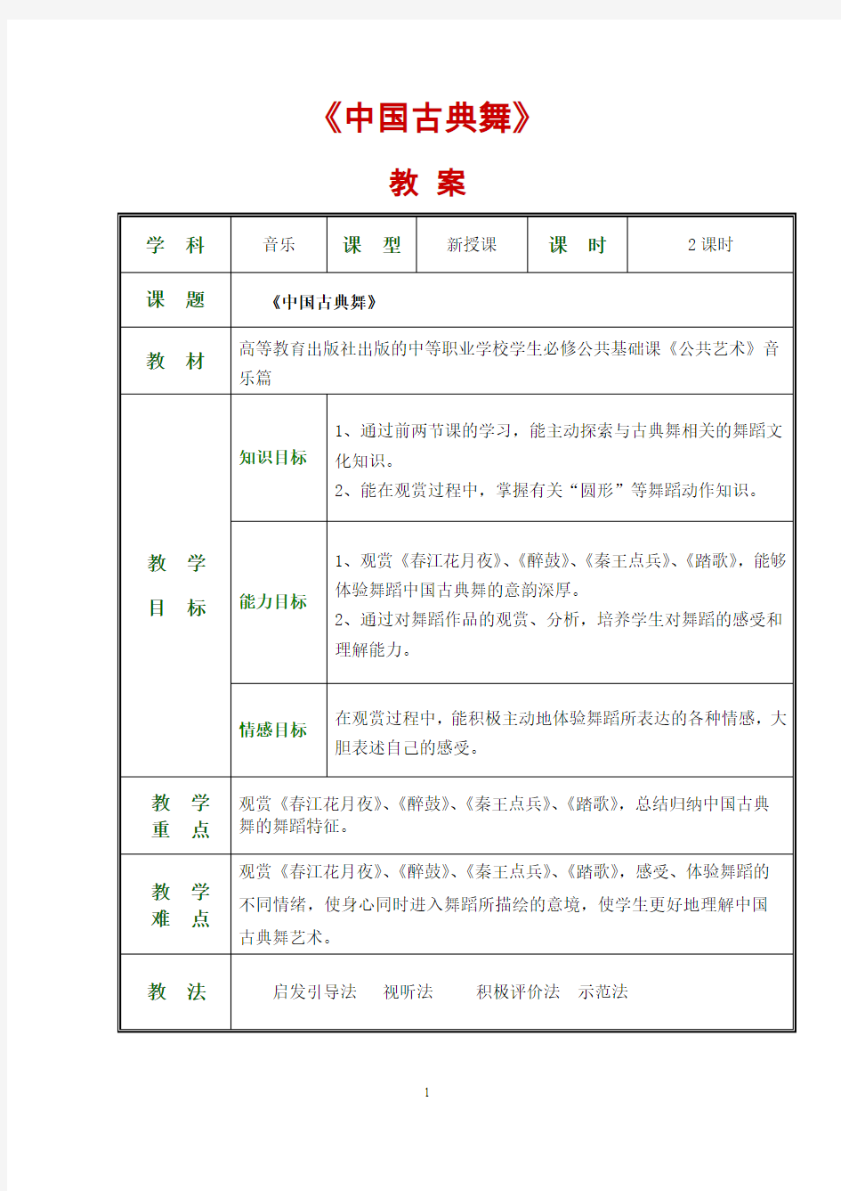 全国公共艺术类创新杯说课大赛获奖作品  中国古典舞