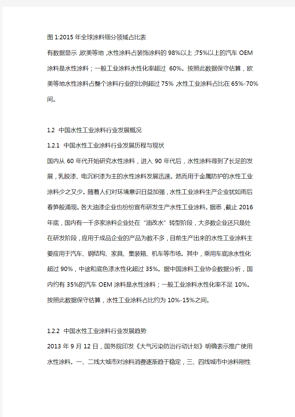 中国水性涂料行业市场调研报告
