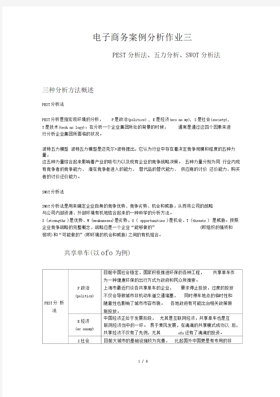 PEST分析法、五力分析、SWOT分析法对不同电商行业分析