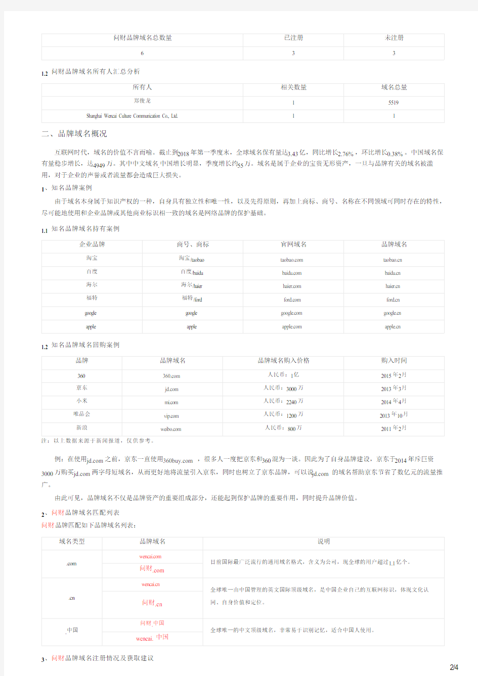 问财的品牌域名分析报告