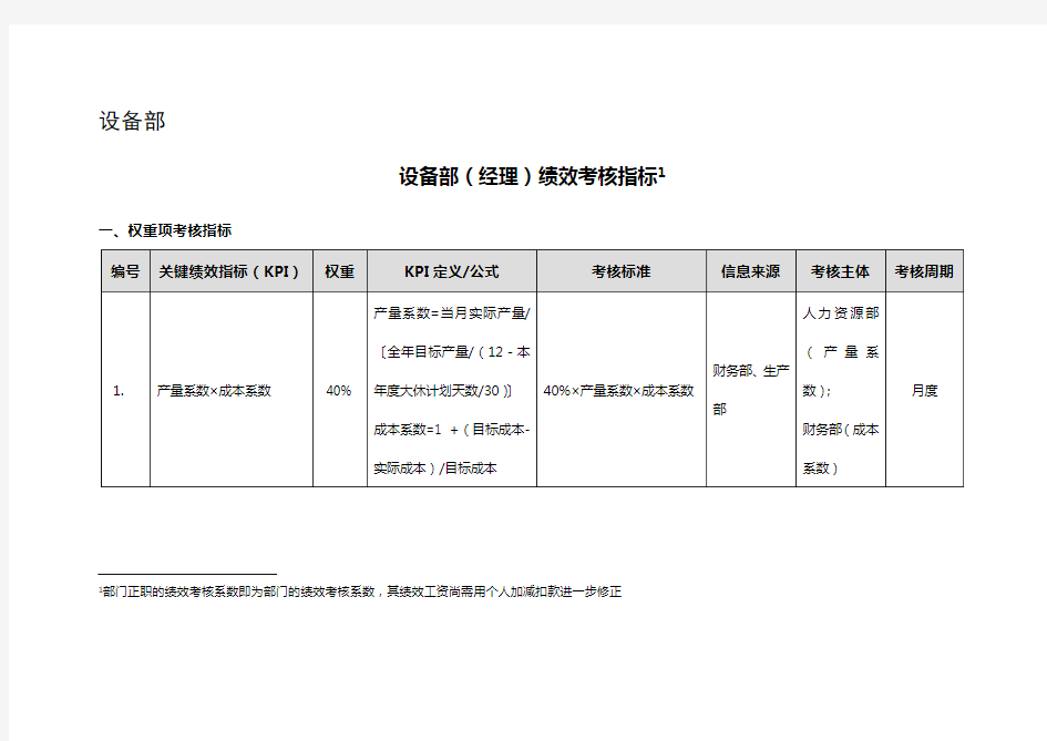 (完整版)设备部绩效考核指标