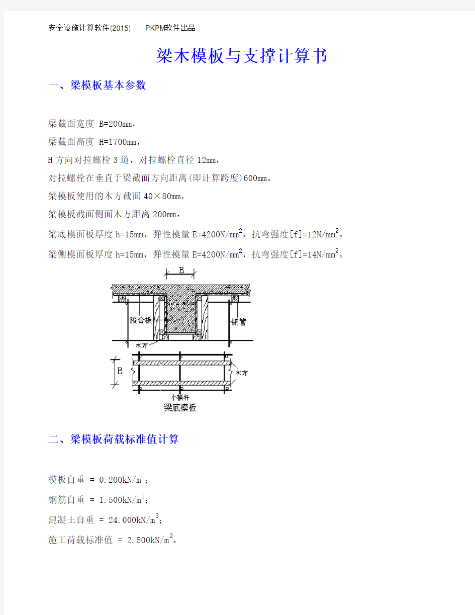 200×1700梁木模板与支撑计算书