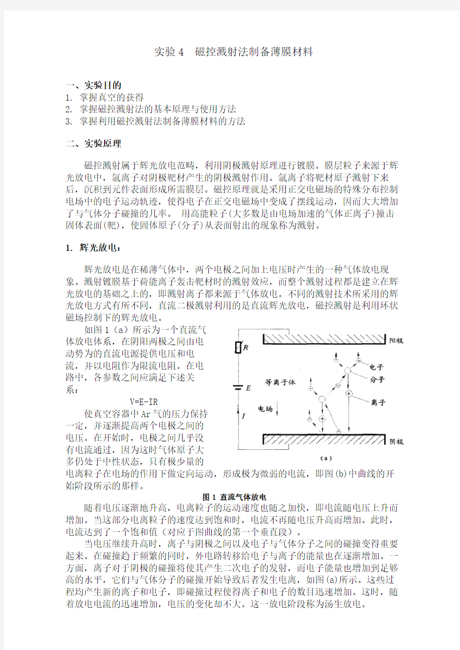 实验磁控溅射法制备薄膜材料