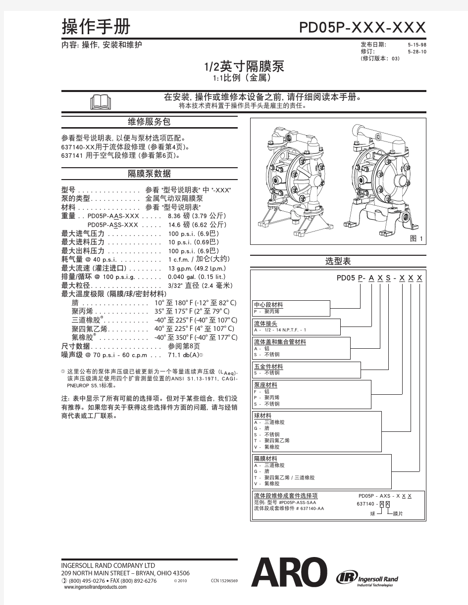 英格索兰隔膜泵手册PD05P