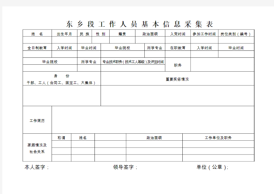 工作人员基本信息采集表