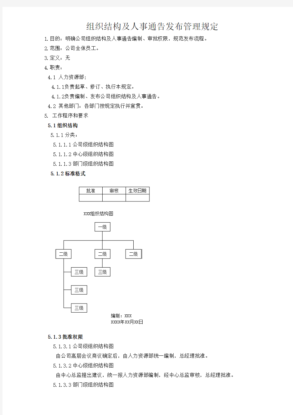 组织结构及人事通告发布管理规定