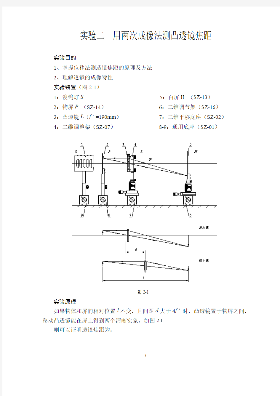 实验一 用自准法测薄凸透镜焦距