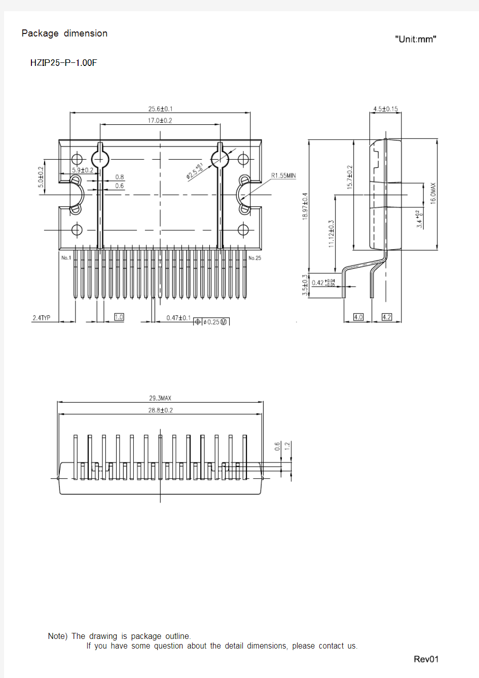 HZIP25-P-1p00F封装参数