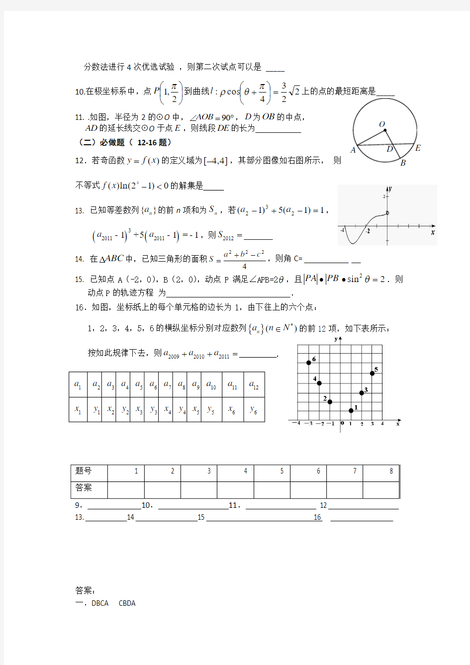 2014高考数学(理科)小题限时训练33
