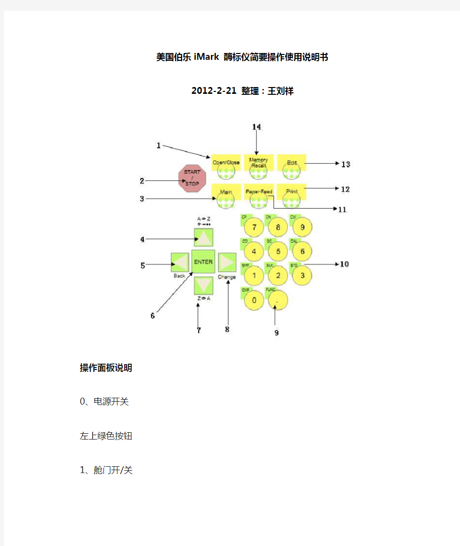 美国伯乐iMark酶标仪简要操作使用说明书