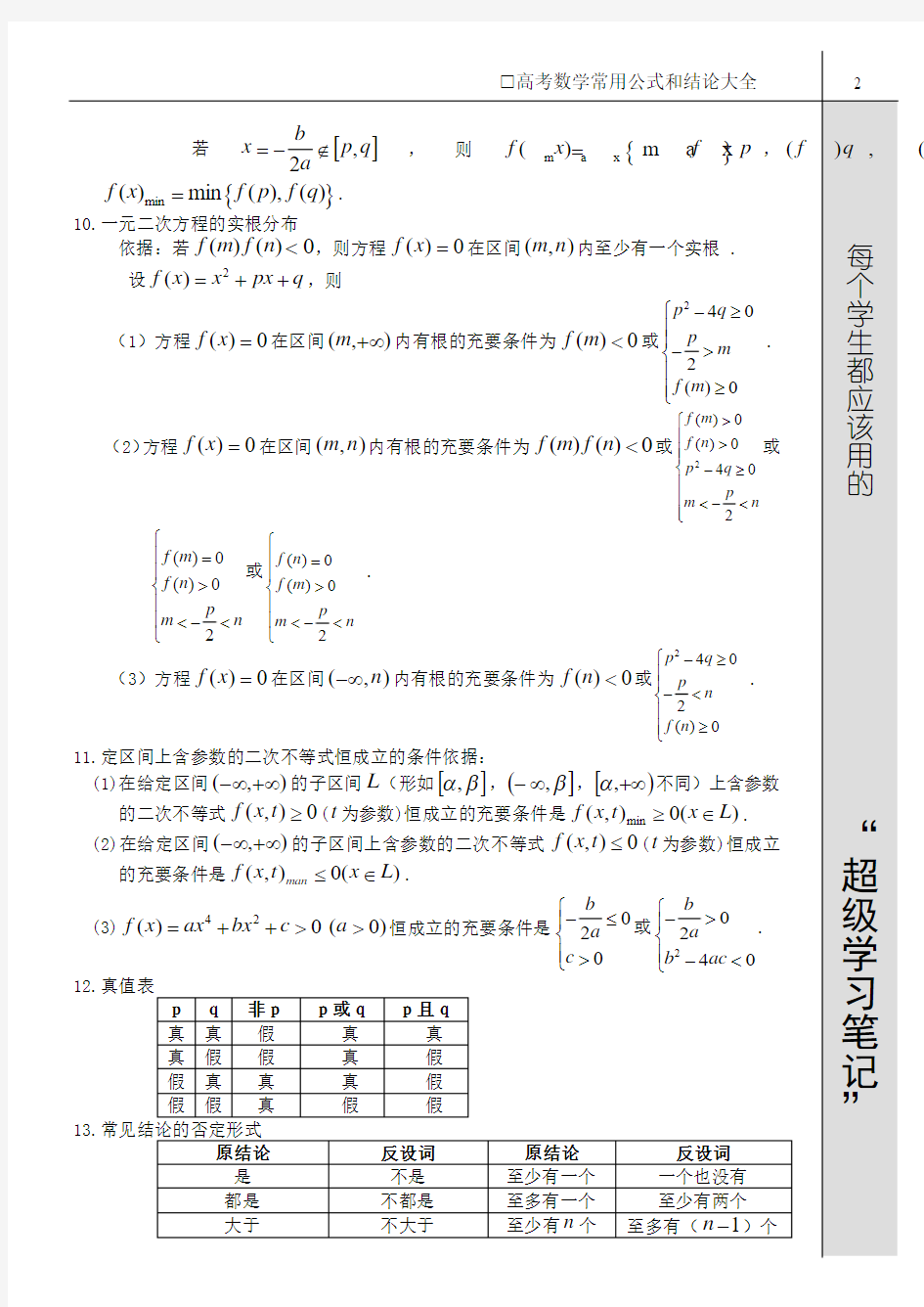 gssx_高考数学常用公式和结论大全