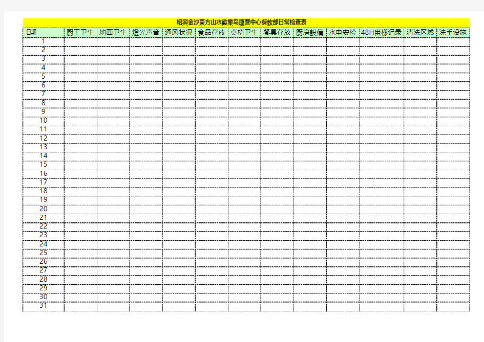 厨房及餐厅每日卫生检查表