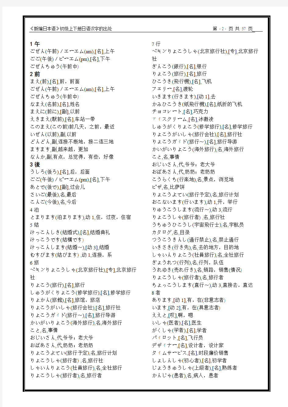 新编标准日本语初级汉字总结