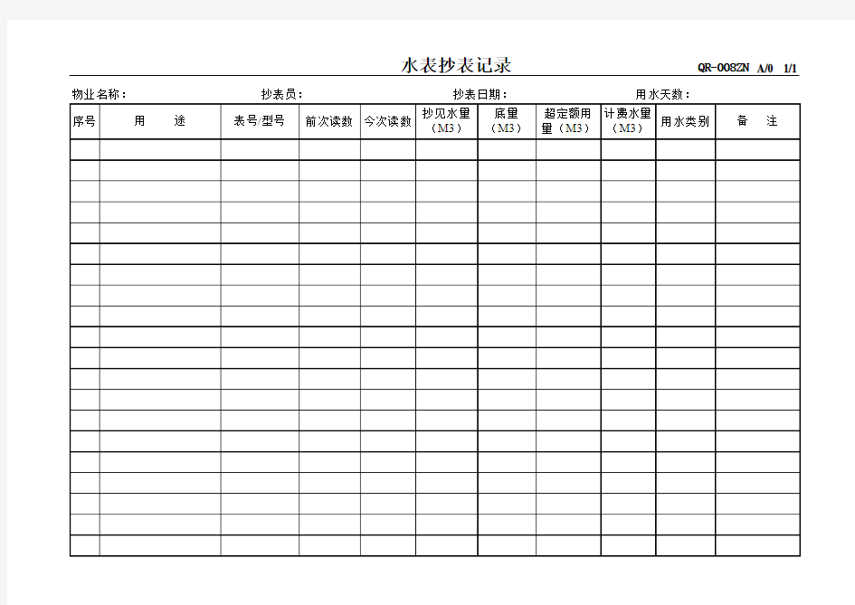 水、电抄表记录表