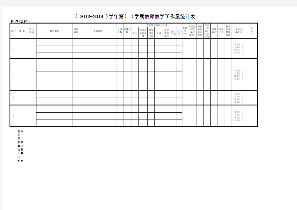 教学工作量统计表(专任教师)