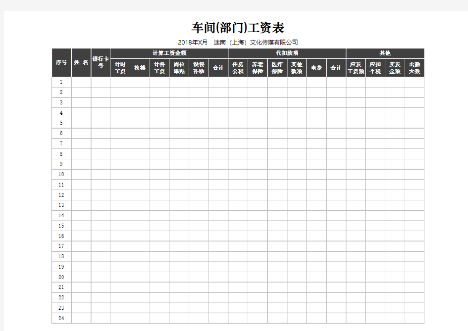 车间部门工资表excel文档