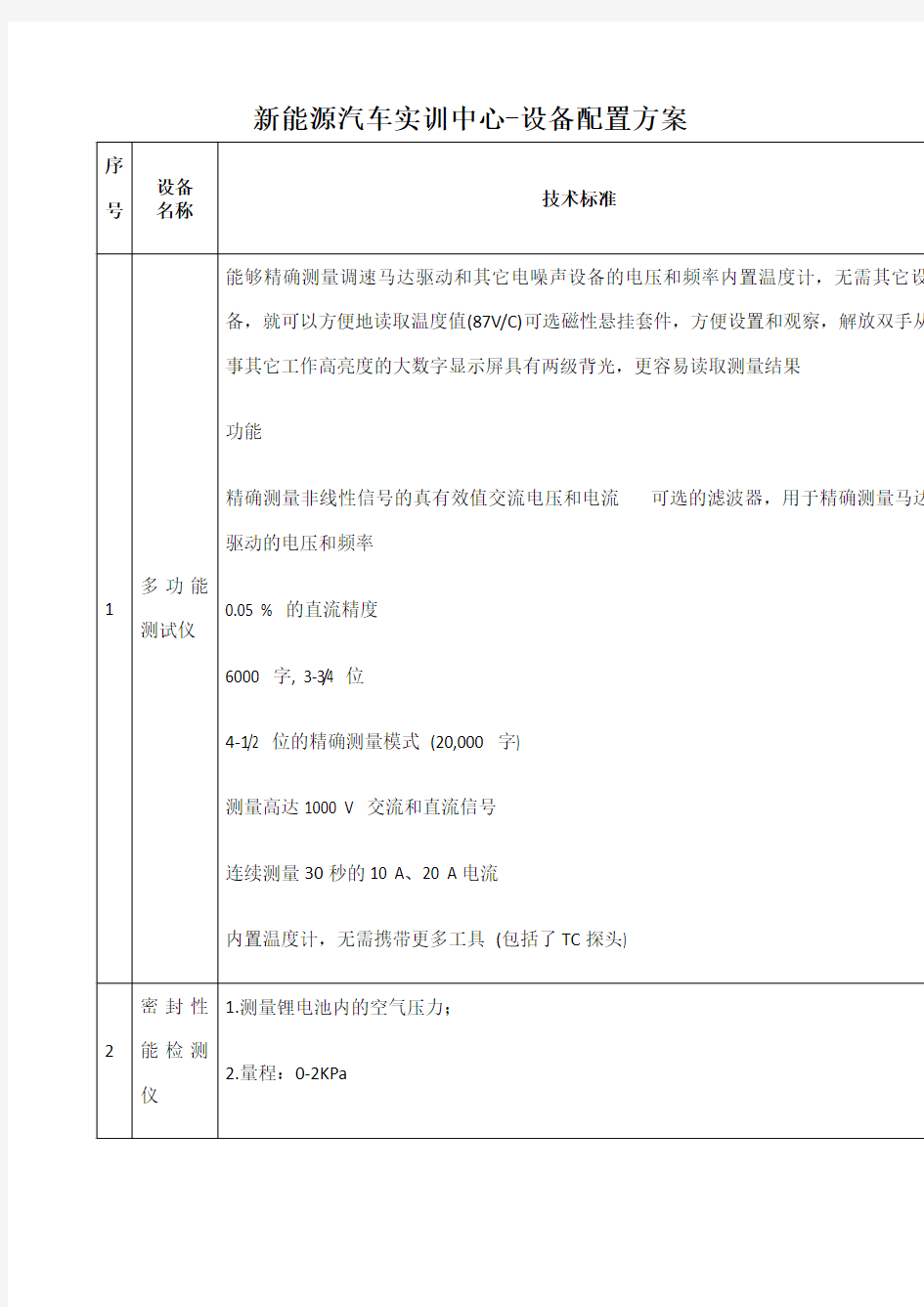 新能源汽车实训中心设备配置方案