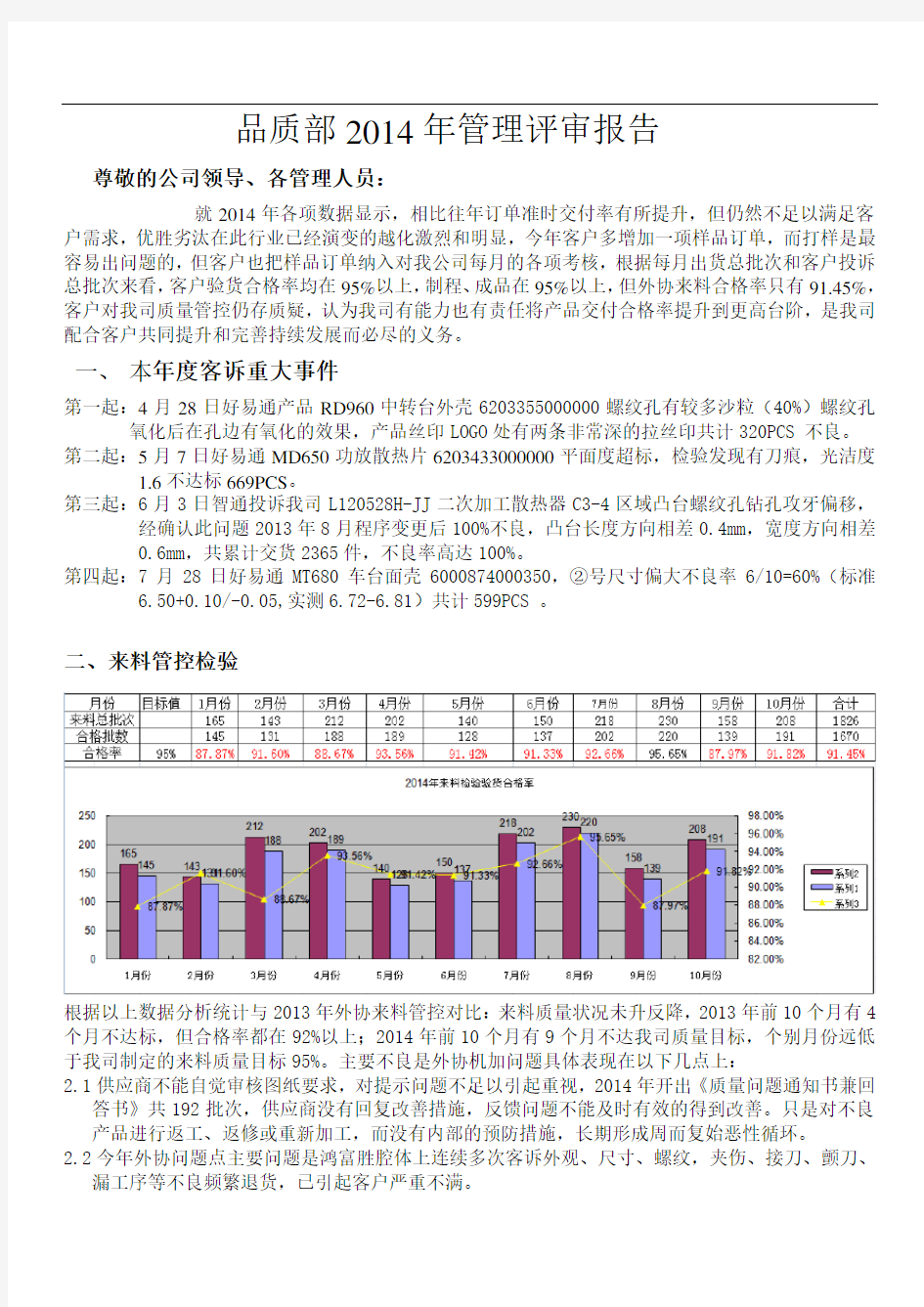 品质部管理评审报告