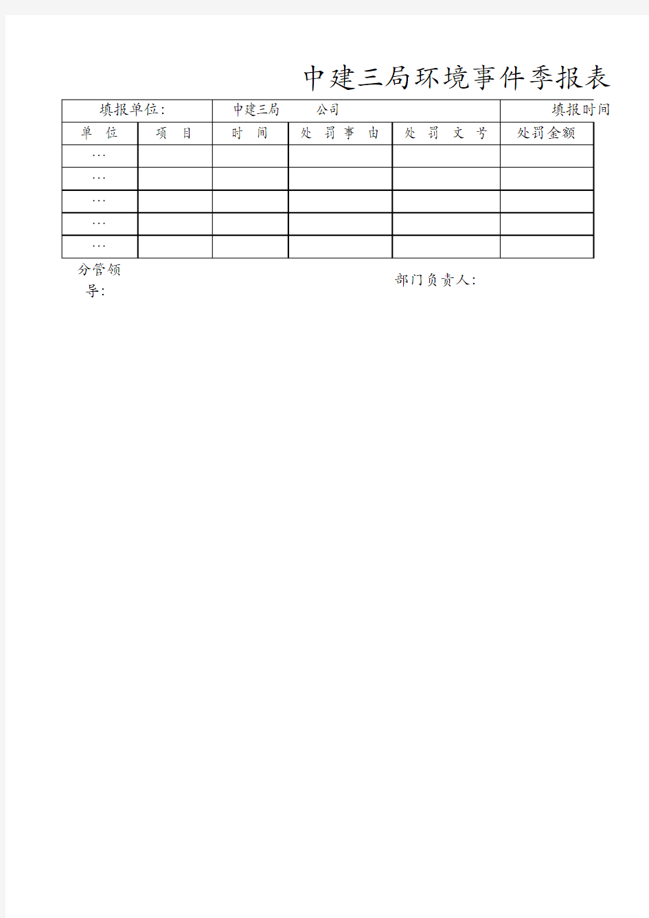 中建三局节能减排季度报表(样表)