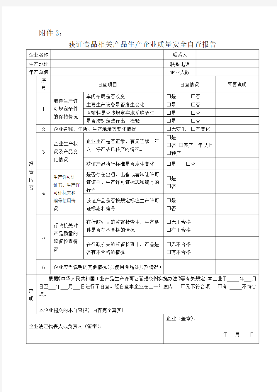 自查报告、监督检查表