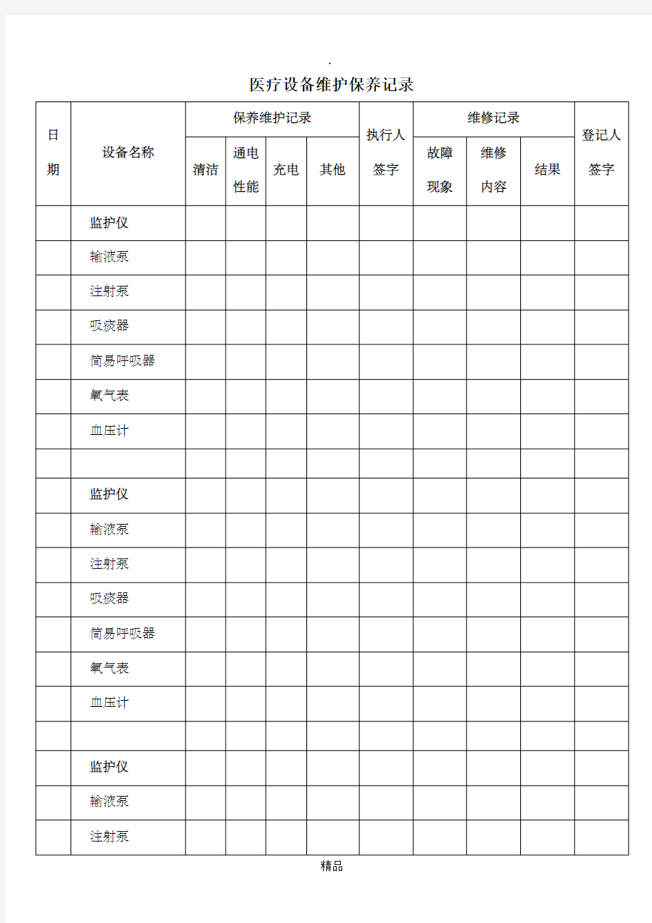 医疗设备维护保养记录