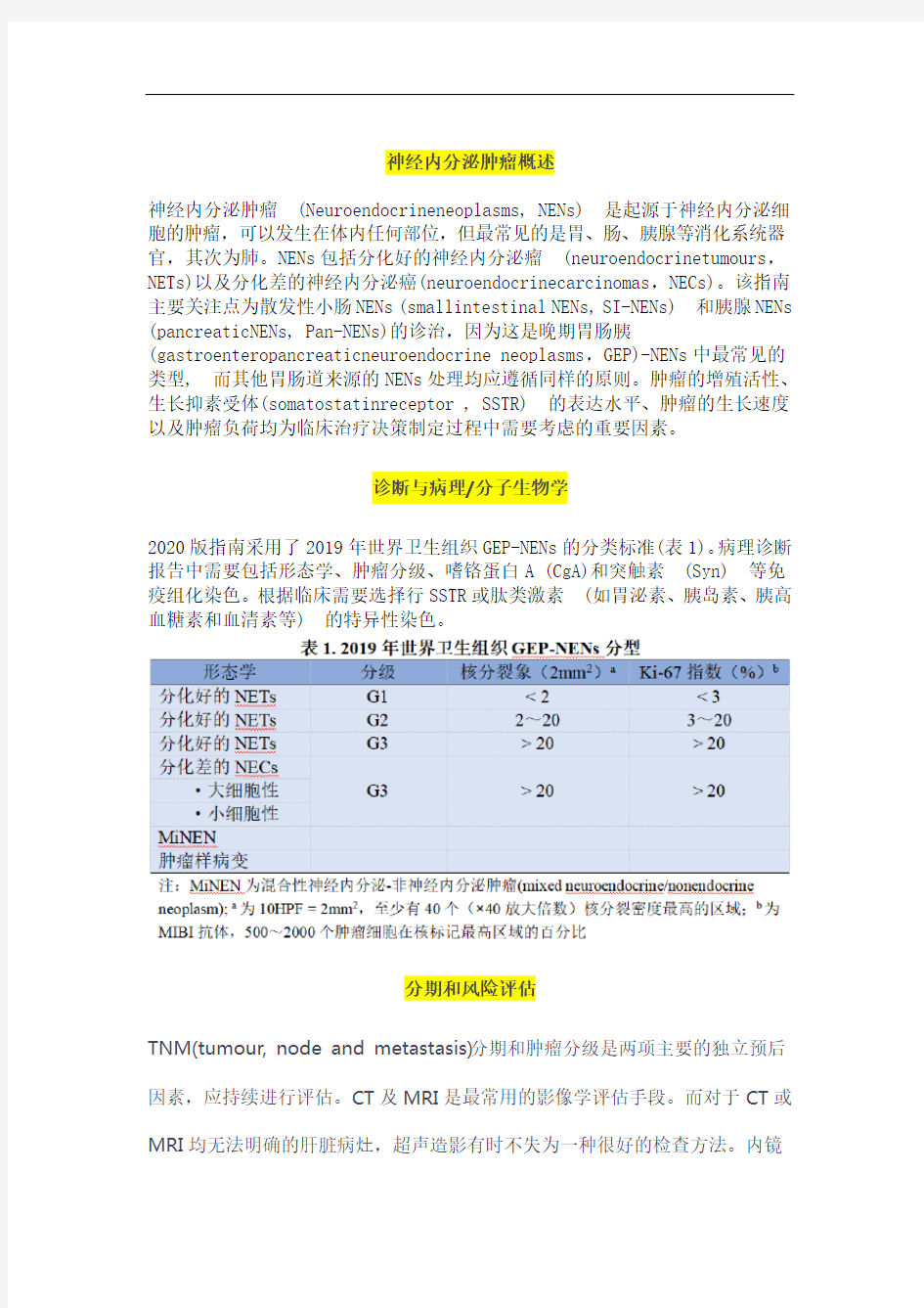 神经内分泌肿瘤概述和治疗