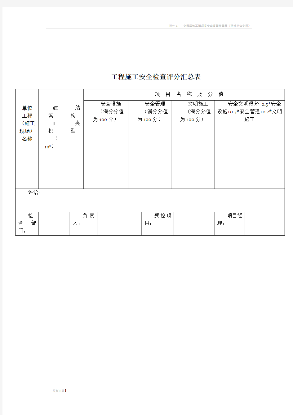 工程施工安全检查评分表