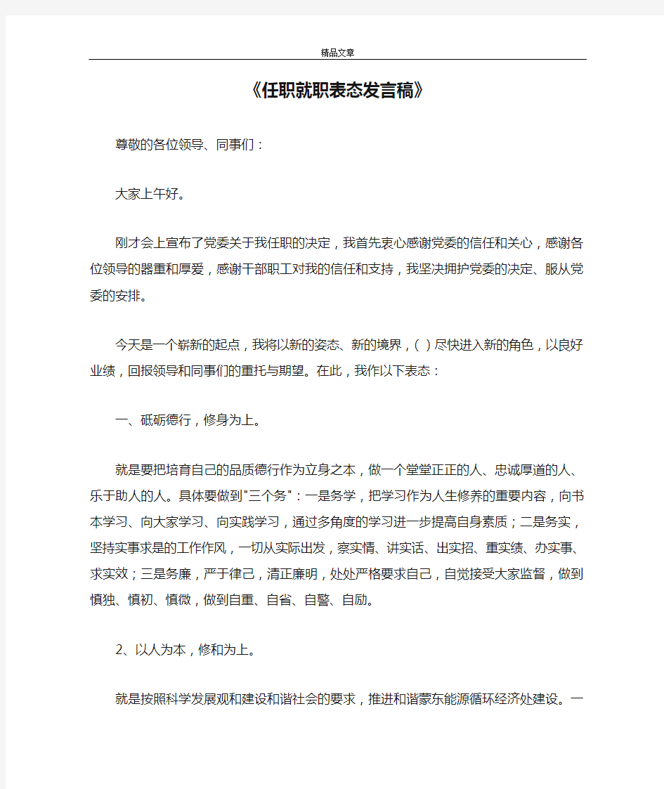 《任职就职表态发言稿》