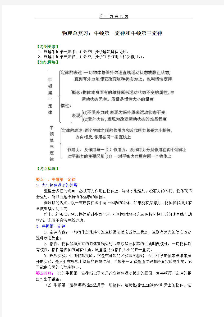 物理牛顿第一定律和牛顿第三定律 知识讲解(2)