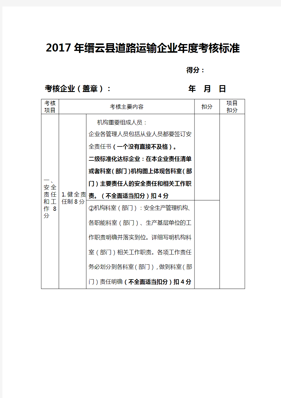 2017年道路运输企业年度考核