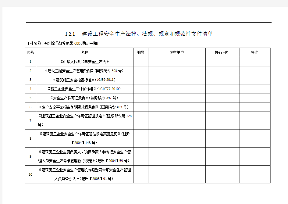 建设工程安全生产法律、法规、规章和规范性文件清单