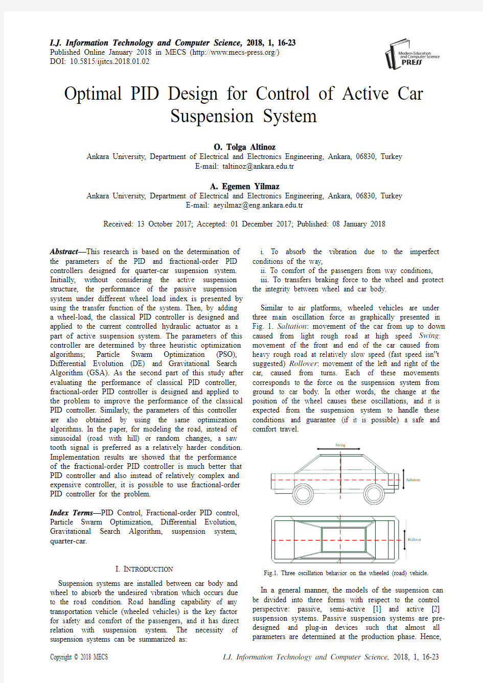 Optimal PID Design for Control of Active Car Suspension System(IJITCS-V10-N1-2)