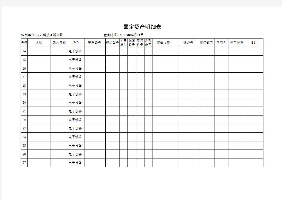 固定资产盘点表(模板)