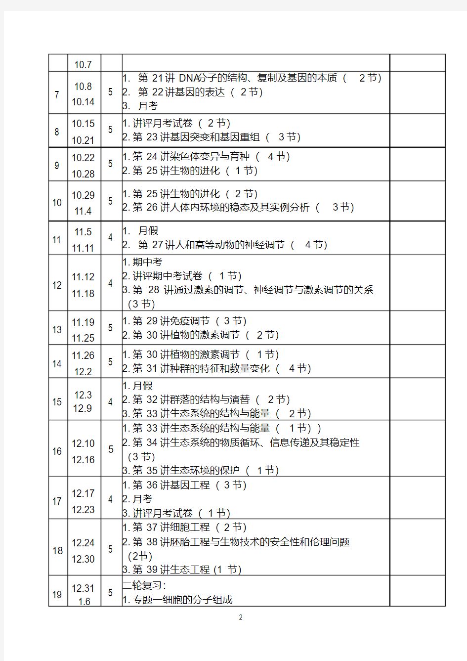 高三生物教学进度表