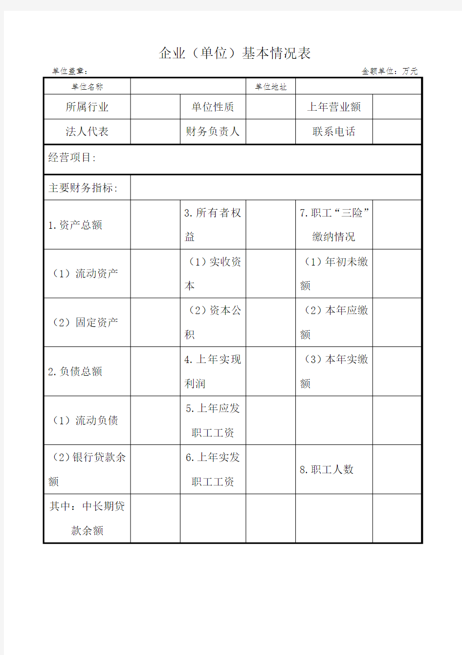 企业(单位)基本情况表