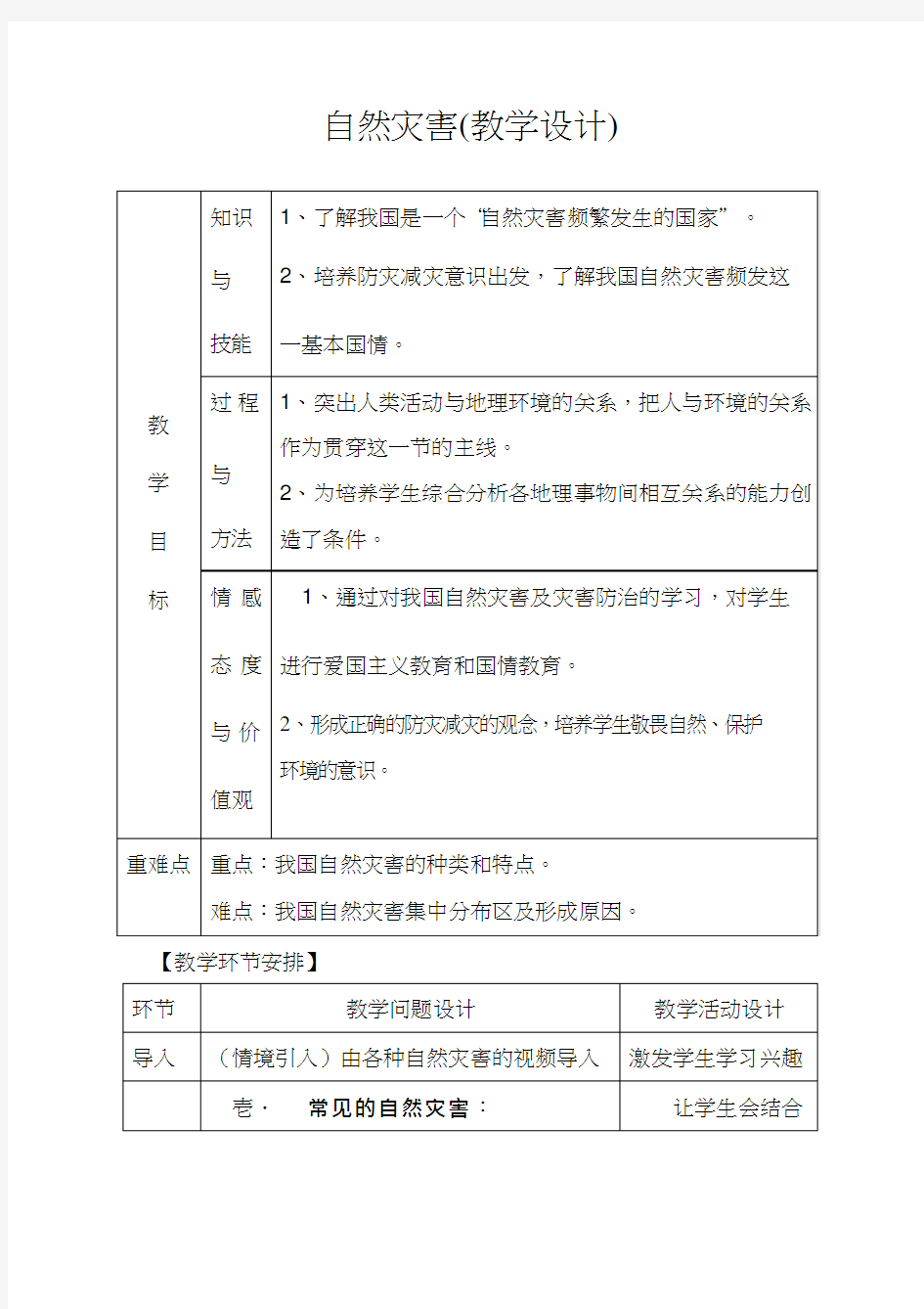 初中地理《自然灾害》优质教案、教学设计