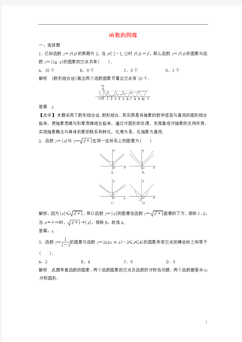 2014届高三数学一轮复习 函数的图像提分训练题