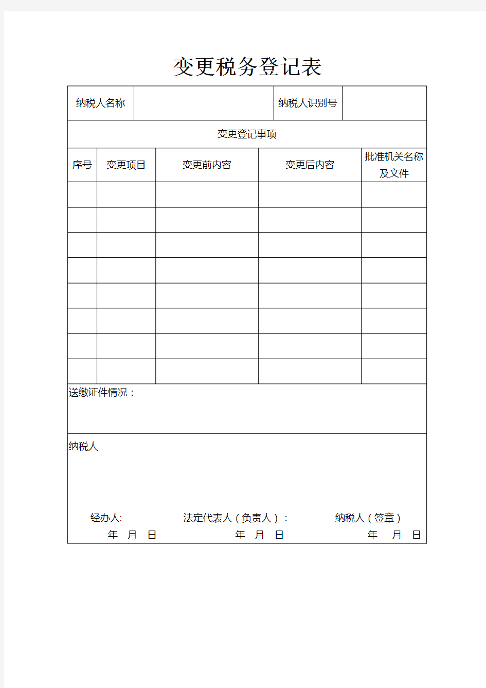 税务变更登记表下载