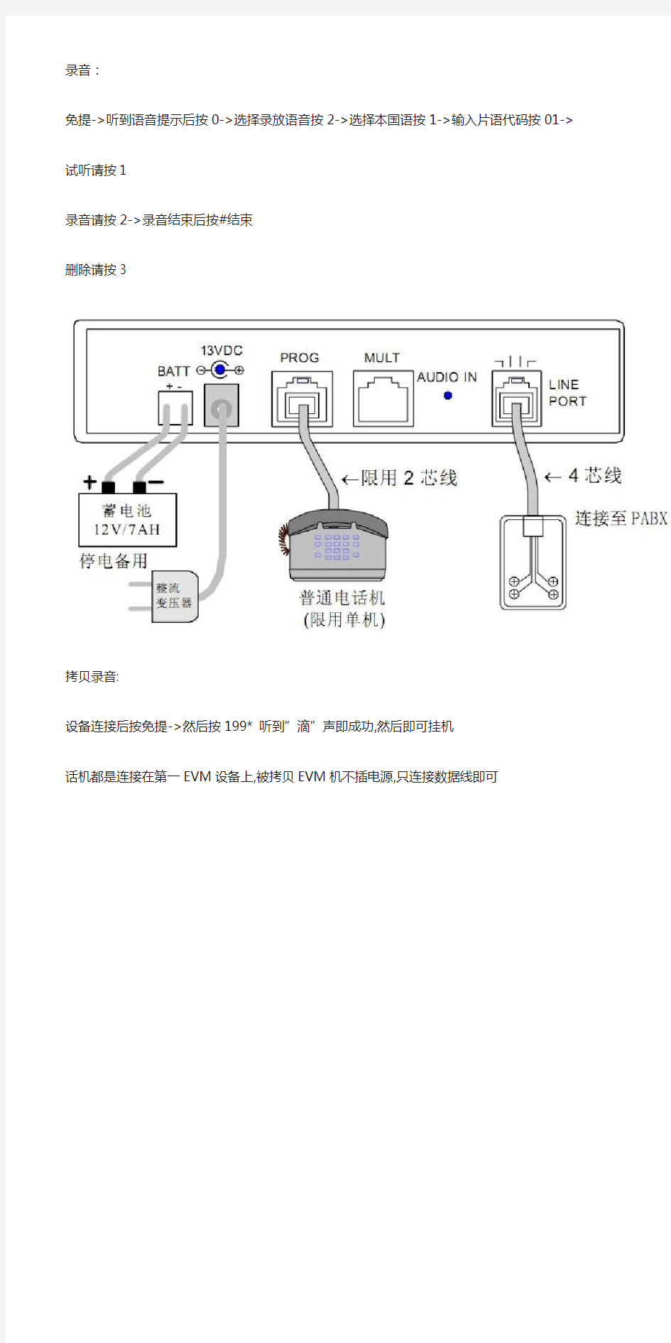 优伦EVM2006A语音话务员 录音及复制操作