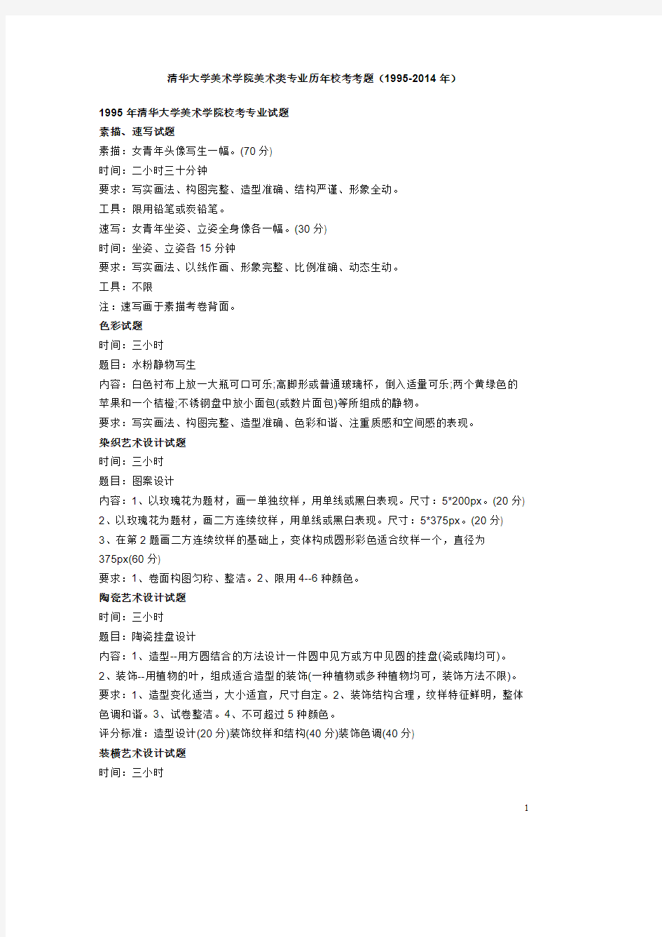 Removed_清华大学美术学院美术类专业历年校考考题