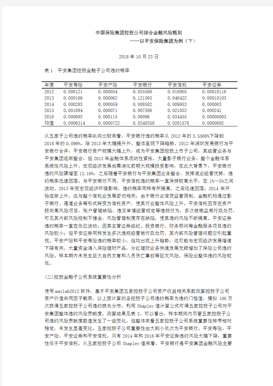 中国保险集团控股公司综合金融风险甄别——以平安保险集团为例(下)