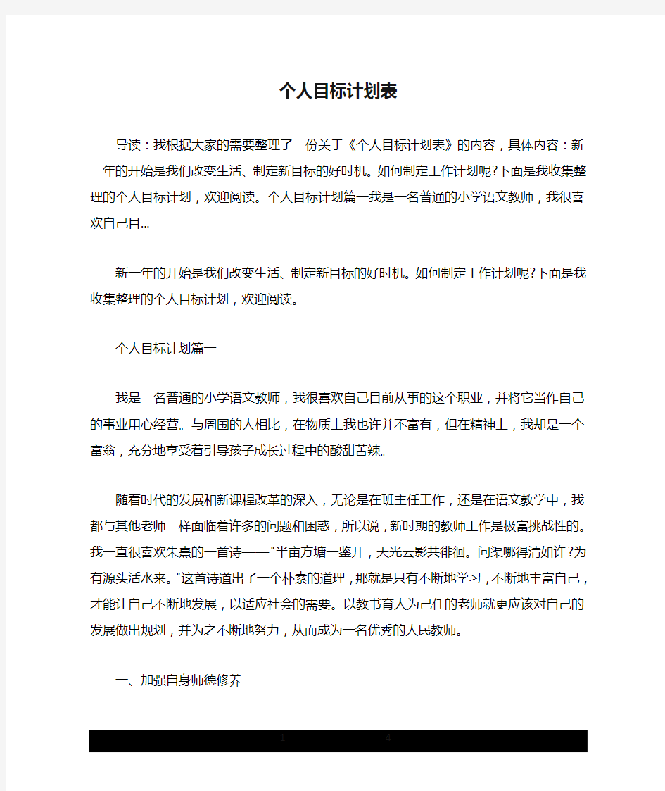 个人目标计划表