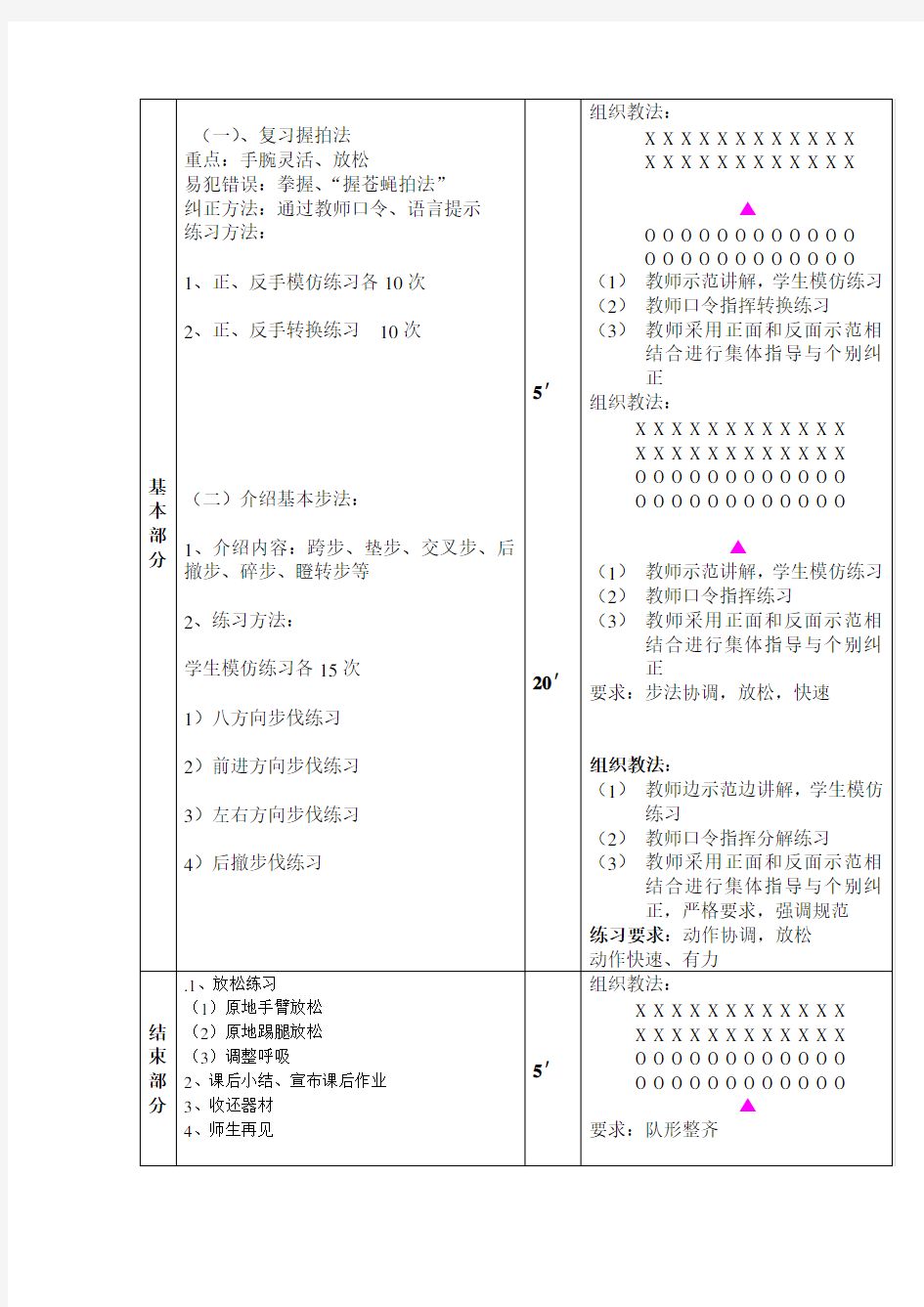 最新初中羽毛球课教案