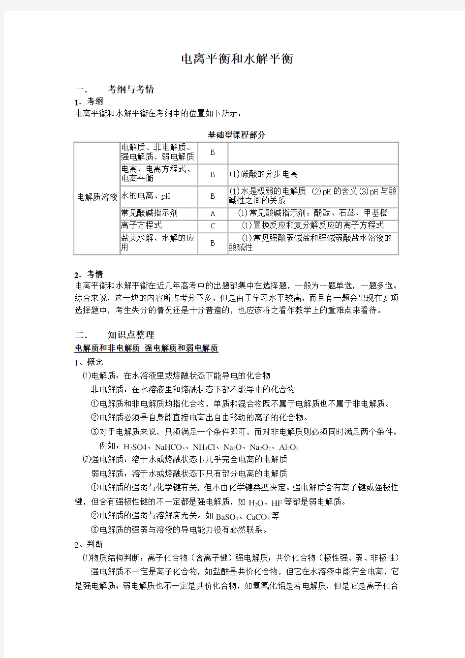 电离平衡和水解平衡专题复习