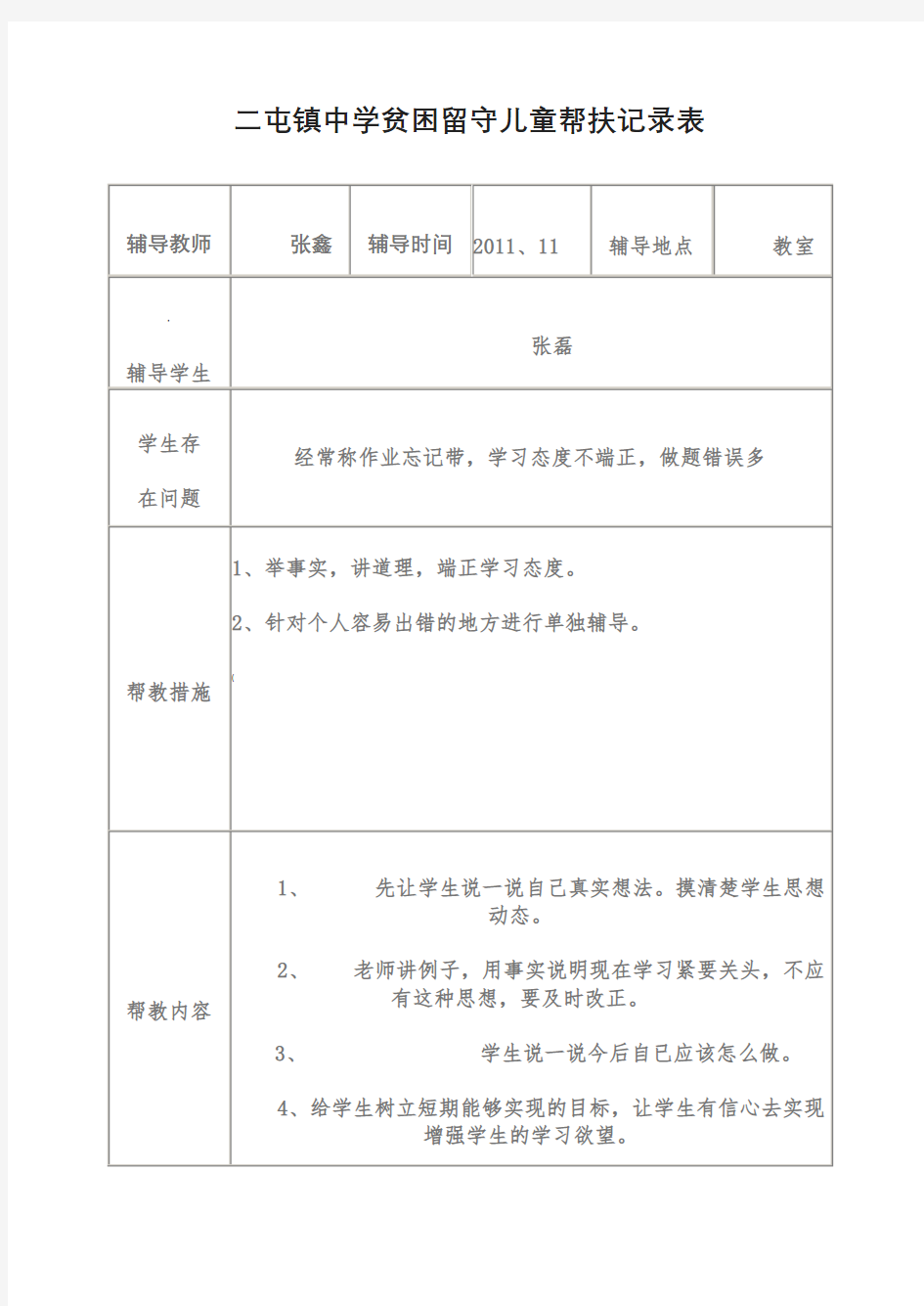 留守儿童帮扶记录表(2)