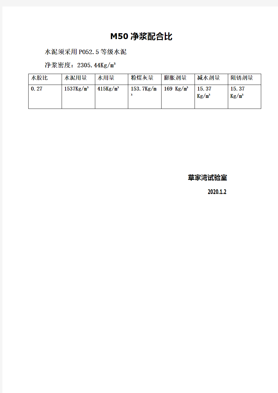 M50砂浆配合比