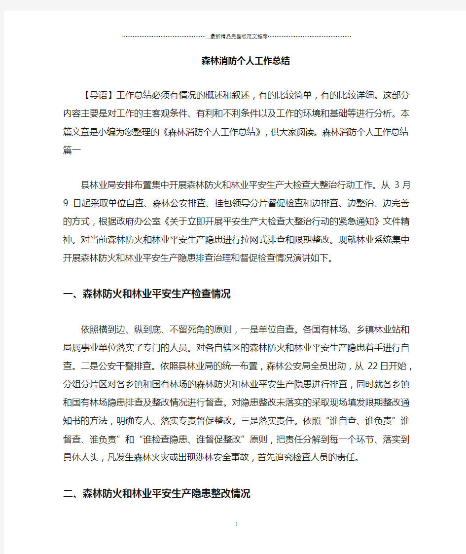 森林消防个人精编工作总结