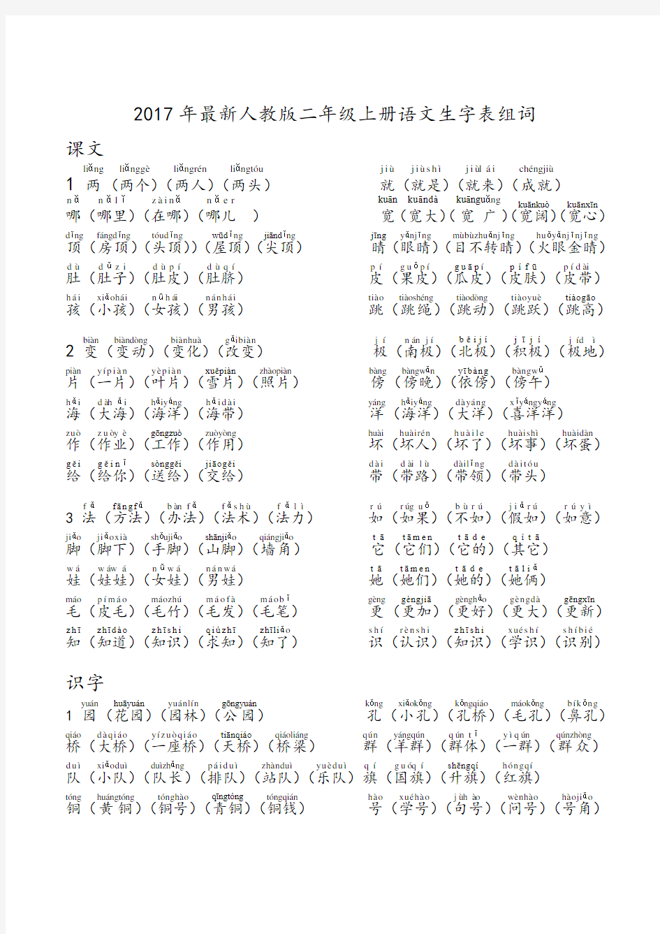 部编版语文二年级上册语文生字表组词注音最全.doc
